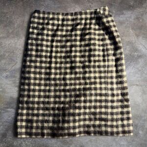 Kenneth Cole Black White Plaid Wool Blend Midi Skirt Vintage Office Career